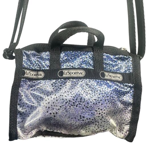 LeSportsac Mini Crossbody Bag Blue Black Abstract Print Small Nylon Purse - Picture 2 of 8